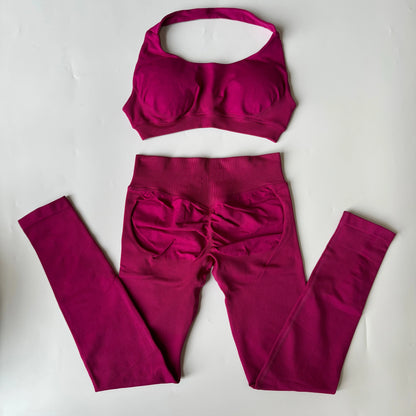 No Logo Yoga Legging Sets for Women Seamless Yoga Set Scrunch Butt Legging Set Workout Gym Suit with Halter Crop Top Badiee Stylez