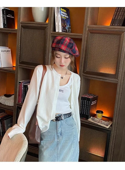 New 2025 Spring Summer Knit Cardigan O-Neck Solid Color Fashion High-Grade Comfortable Slim Casual Knitwear Tops