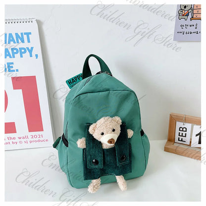New Kids Cartoon Personalized Name Backpack Cute Baby Backpack Custom Embroidered Name Kindergarten Book Bag Outgoing Snackbags green