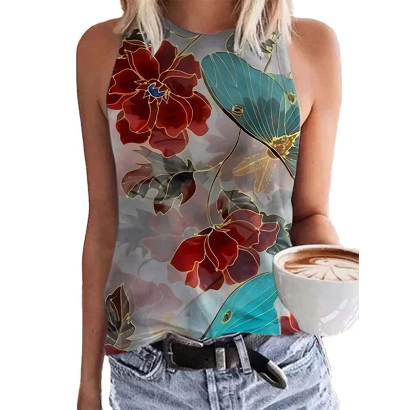 Ethnic Style Paisley 3D Print Tank Tops Women Retro Streetwear Y2k Oversized O-Neck Vest Off Shoulder Sleeveless Woman Camisole FKF66F20231414R