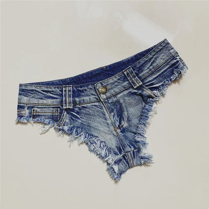 Low Waist Shorts Mini Hot Jeans Dance Thong Bar Shorts Denim Beach Casual Lady Blue