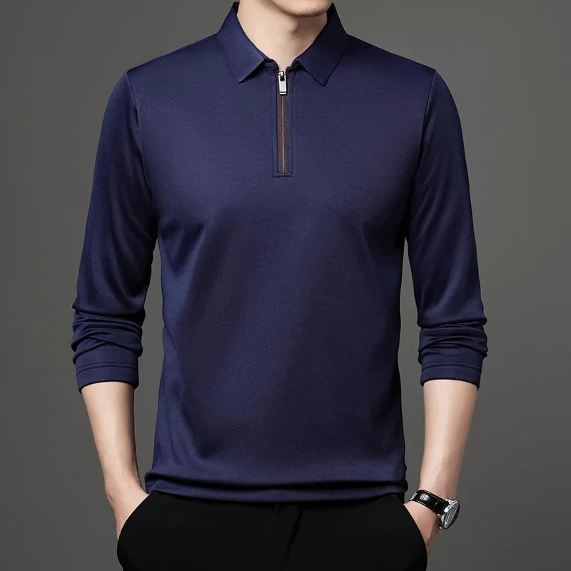 Men's Solid Color Long Sleeved POLO Shirt Casual Fashion Top Badiee Stylez