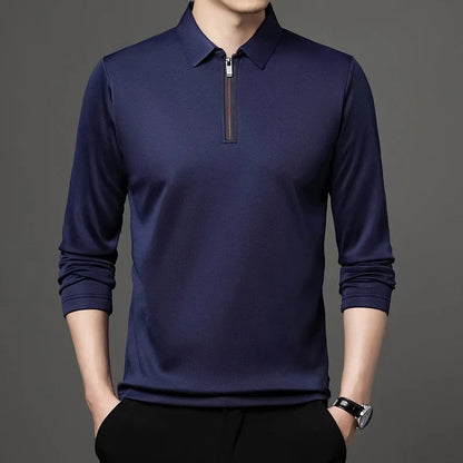 Men's Solid Color Long Sleeved POLO Shirt Casual Fashion Top Badiee Stylez