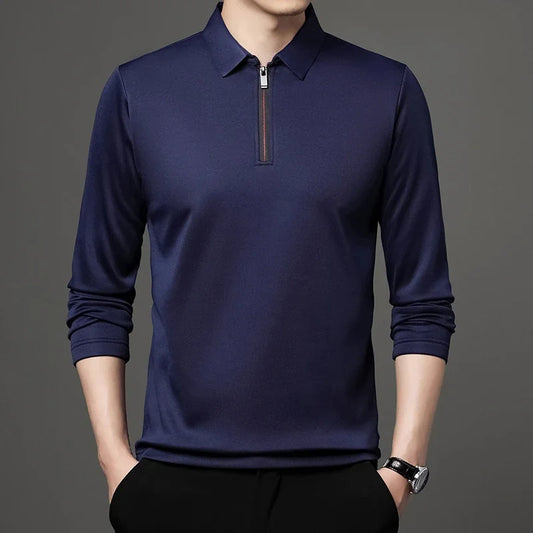 Men's Solid Color Long Sleeved POLO Shirt Casual Fashion Top Badiee Stylez