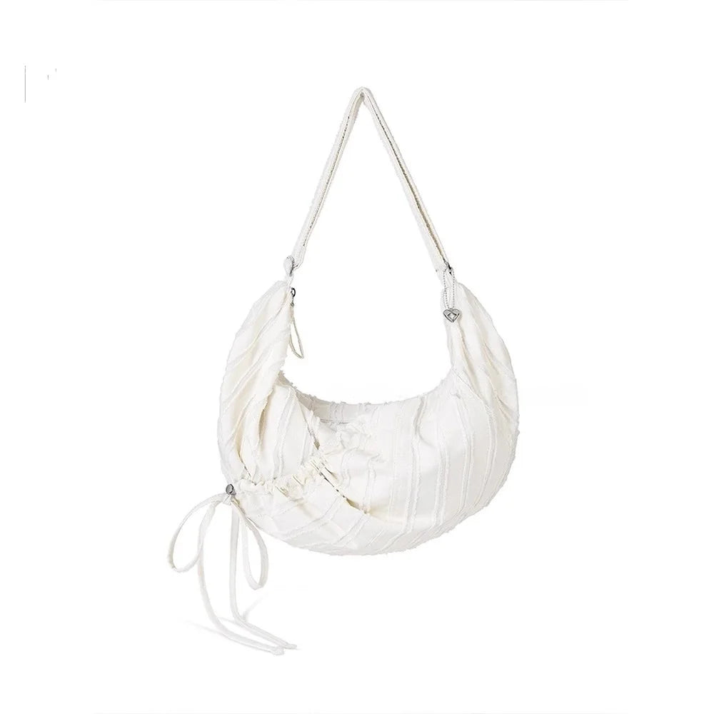 Casual Large Capaci Canvas Tote Bag Dstring Single oulder Folded Woven Handle Quali Crossbody Bag Faionable Trendy White style