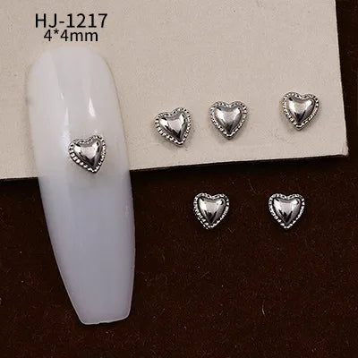 20PCS 3D Glossy Gold Silver Metallic Love Heart Various Crook Frame Solid Alloy Nail Art Rhinestones Decorations Manicure Charms HJ-1217