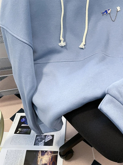 Hikigawa Chic Fashion Women Shark Hooded Sweatshirts Outerwear Autumn New Vintage Casual All Match Hoodies Coats Tosp Mujer