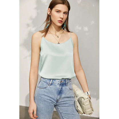 AMII Minimalism Sleeveless Top Women 2024 Summer New Camisole&Vest Office Lady Straight Chiffon Casual Female Clothing 12140330 green12332016