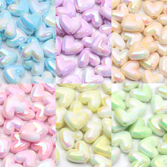 10pcs 15x17mm Macarons ABS Spacer Beads Gradients Heart Acrylic Beads For Diy Jewelry Making Bracelet Necklace Earrings Pendant