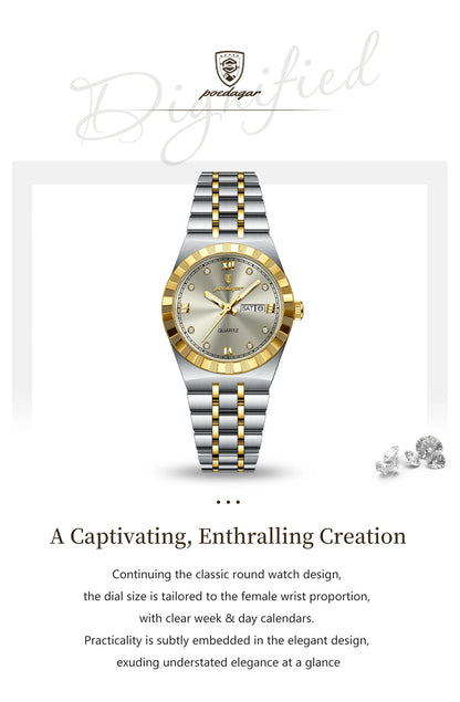POEDAGAR Luxury Original Ladies Watch Luminous Waterproof Week Date Woman Wristwatch Stainless Steel Women Quartz Watches Female