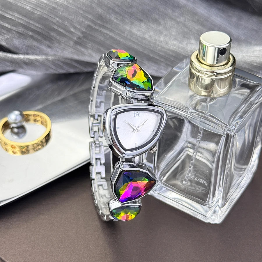 Women's irregular shape large sparkling special-shaped rhinestone simple sun pattern dial Fashion trend avant-garde quarts watch