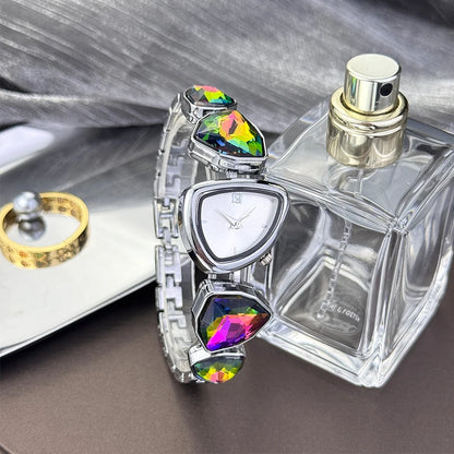 Women's irregular shape large sparkling special-shaped rhinestone simple sun pattern dial Fashion trend avant-garde quarts watch