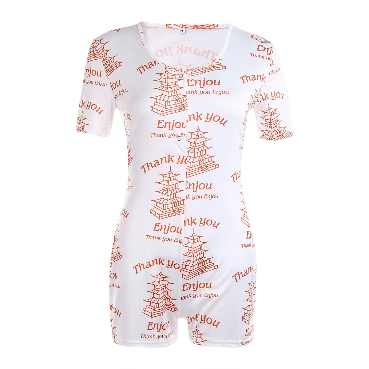 Sexy Playsuits Women Sleepwear Buttons V-neck Bodycon Short Romper Jumpsuit Leotard Printed Short Sleeve Summer Bodysuits Female O