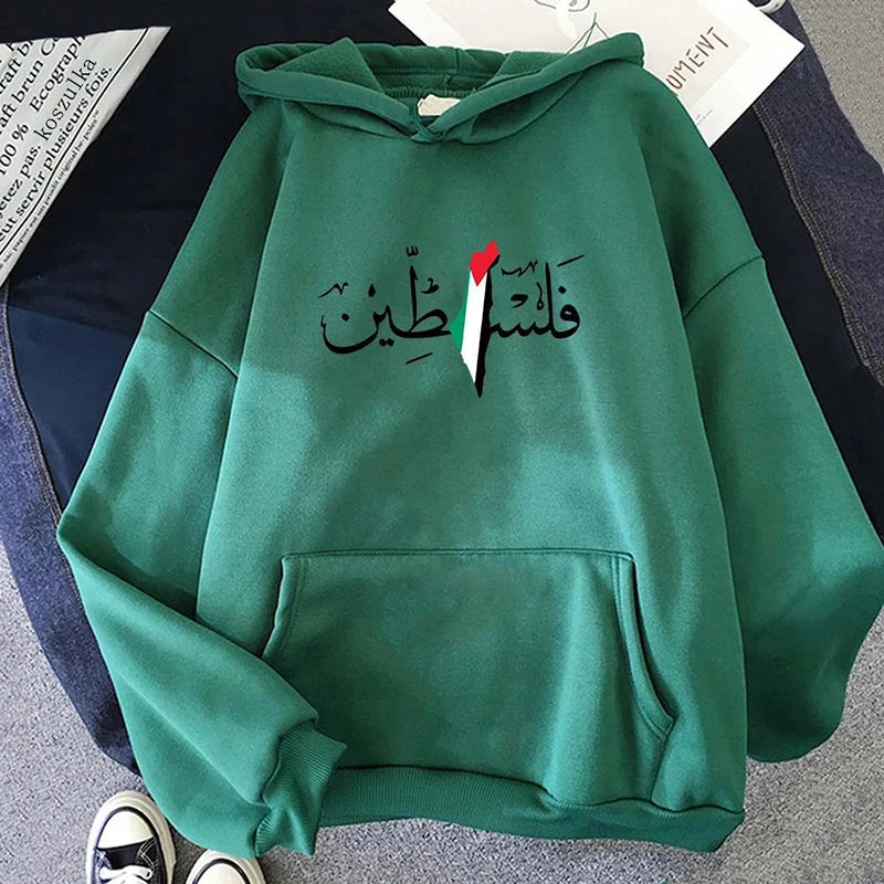 Palestine Hoodie Fashion Women Harajuku Aesthetic Graphic Hoodies Unisex Autumn Winter Vintage Casual Pullover Sweatshirts Bluzy Green