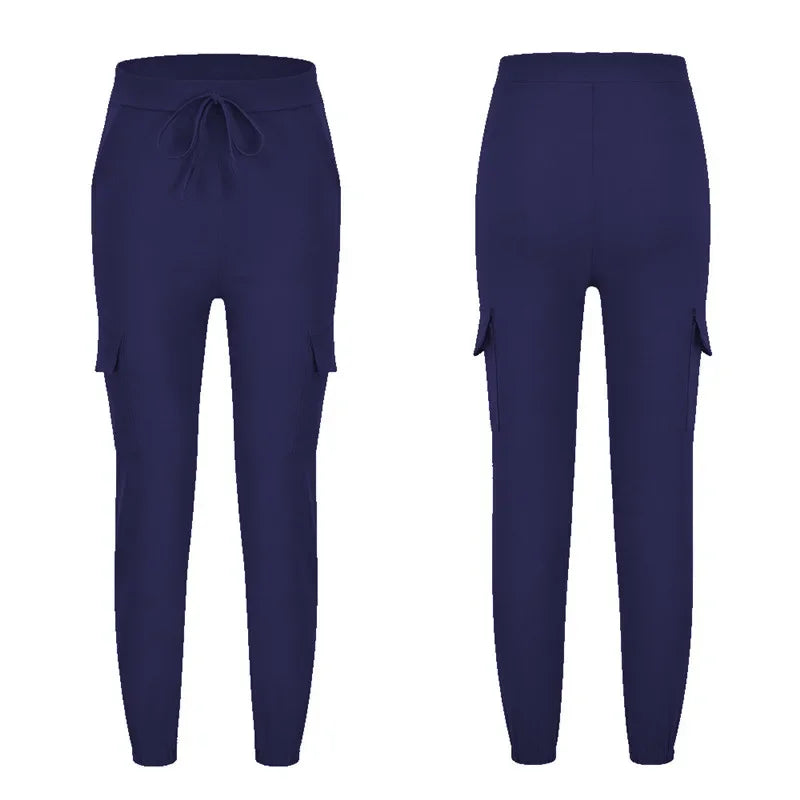 2022 New Solid Jogger Women's Cargo Pants Multi-Pocket Drawstring Elastic Waist Women Sports Pants Streetwear Casual Long Pant Badiee Stylez