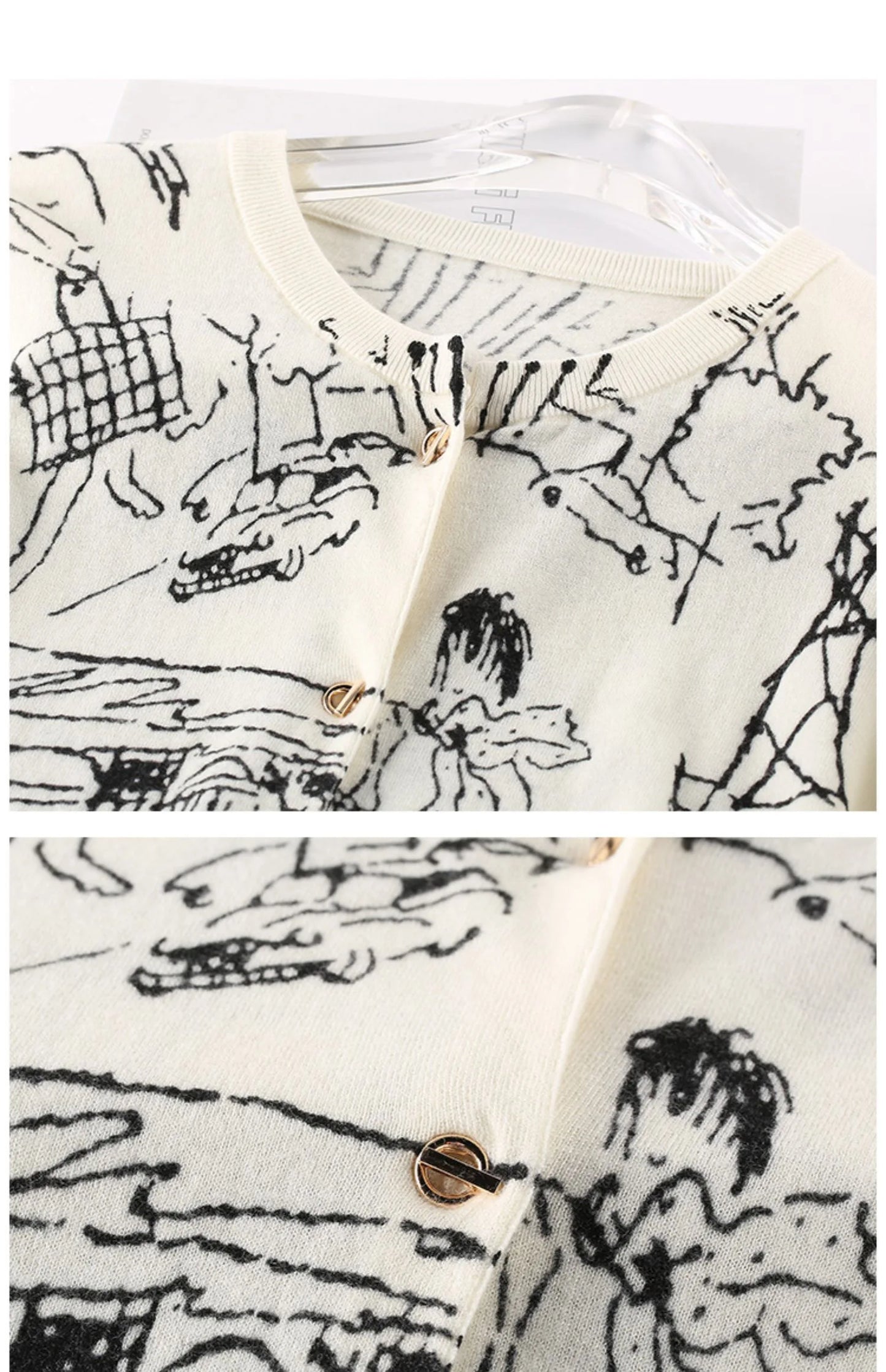 Graffiti Digital Jacquard Fine Imitation Fashion Wool Knitted Cardigan Women's 22 Spring Autumn Thin Loose Jacket Trendy Sweater