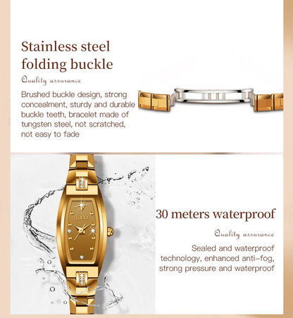 OLEVS Gold Tungsten Steel Women Watches Ultra-thin Luxury Fashion Ladies Waterproof Quartz Watch Relogio Feminino Reloj 2025