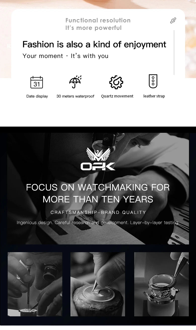 OPK Brand Women's Watch Fashion Double Calendar Quartz Waterproof Night Light 6002