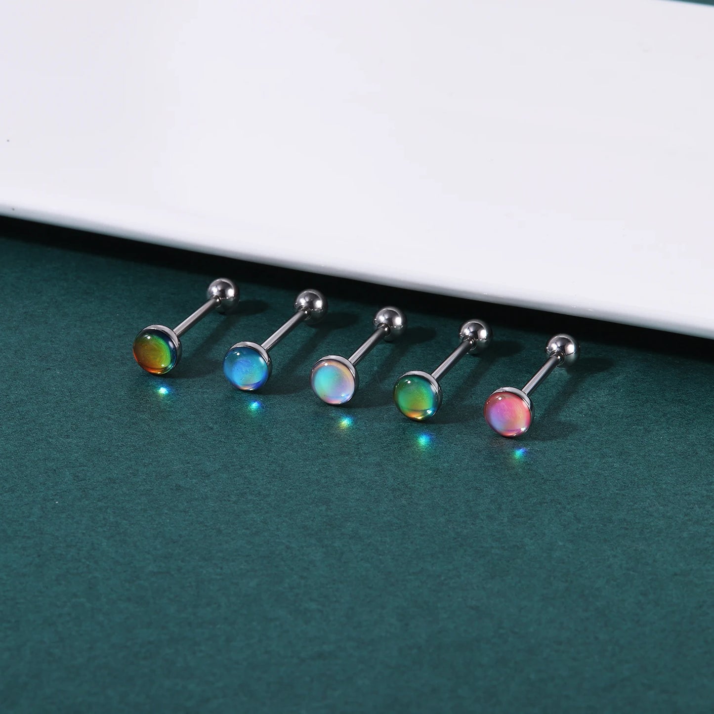 ZS 1Piece 14G Oil Luminescence Tongue Piercing Rings Stainless Steel Tongue Stud Skull Star Studs Earrings BCR Piercings Jewelry Badiee Stylez