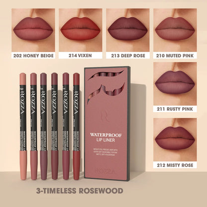 Rozza Waterproof Lip Liner Pencil Set, Weightless Precise Liner with Super Soft Blendable Texture Matte Soft Timeless Rosewood