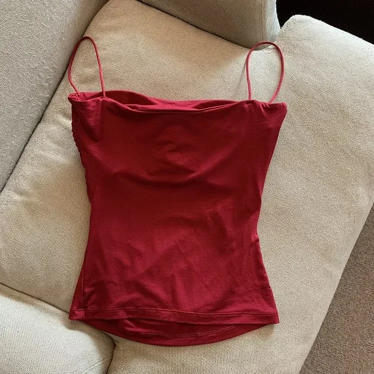 Women With Built In Bra Spaghetti Strap Tanks Summer Camis Tank Casual Tops  For Woman Solid Color Female Korean Style Badiee Stylez