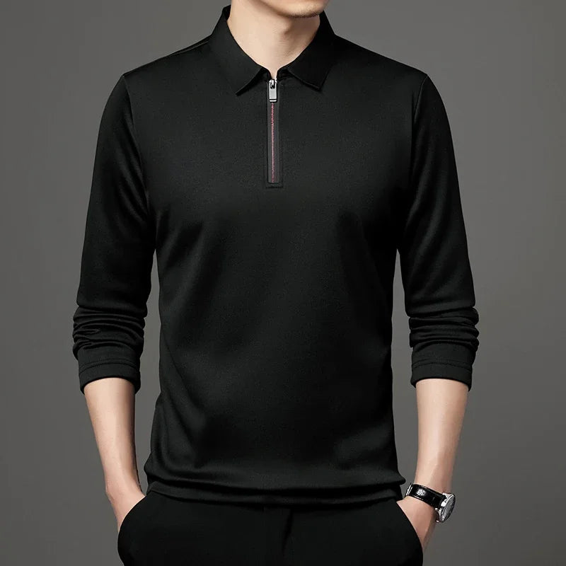 Men's Solid Color Long Sleeved POLO Shirt Casual Fashion Top Badiee Stylez