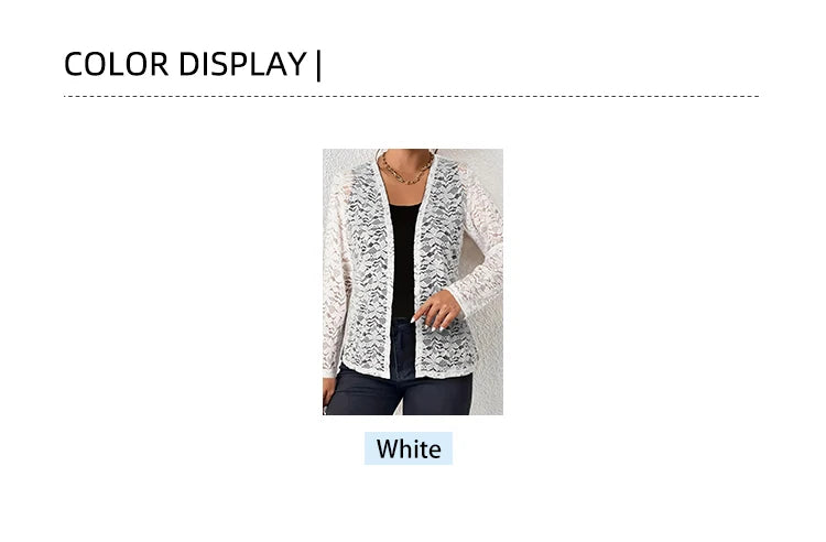Plus Size 2025 Spring New Women's Elegant Camellia Long Sleeve Lace Cardigan Thin Transparent Jacket