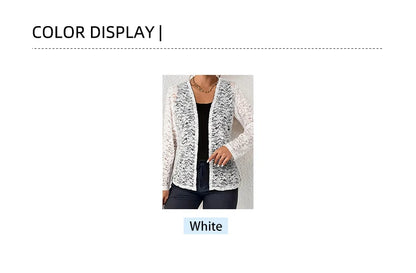 Plus Size 2025 Spring New Women's Elegant Camellia Long Sleeve Lace Cardigan Thin Transparent Jacket