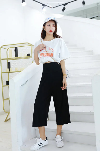 Spring Summer Modal Wide leg pants calf length Loose Casual yoga pant Plus size High Waist three quarter Trousers All match