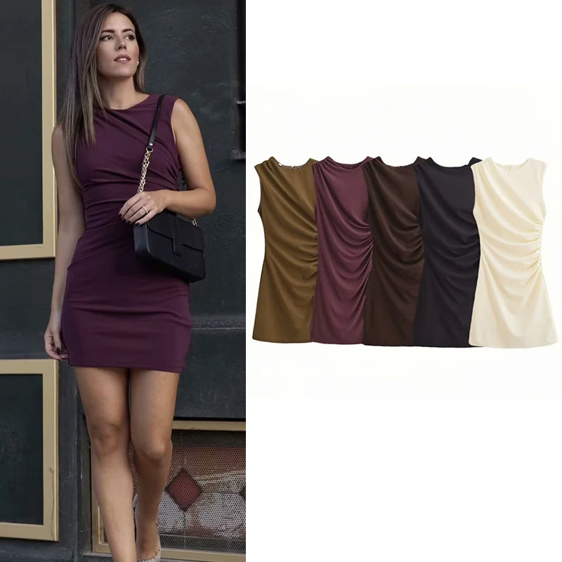 New Elegant Dresses Women's Summer 2025 New Fashion Tight Ruched Mini Party Women's Dress Street Youth Holiday Dress