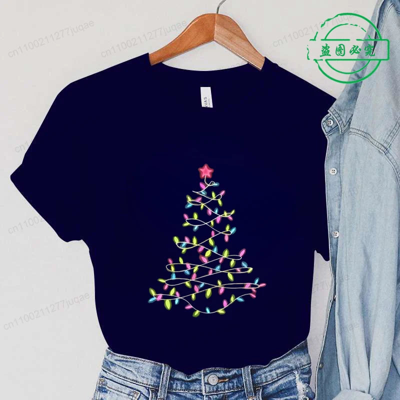 Women'S T-Shirts Clothing Round Neck Casual Tops Christmas Lights Xmas Tree Simple Design Style T-Shirts Harajuku Streetwear