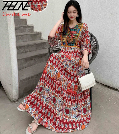 Indian Dress for Women Summer Embroidery Chic Elegant Party Dresses Clothes Vintage Long Maxi Prom Bohemian Beach Robe Vestidos Badiee Stylez