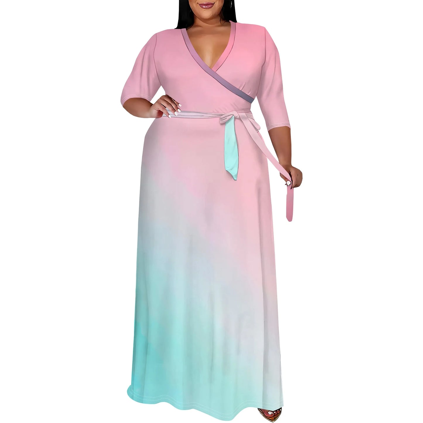 Women's party dress v neck maxi dress for summer XL-6XL White-14 CHINA