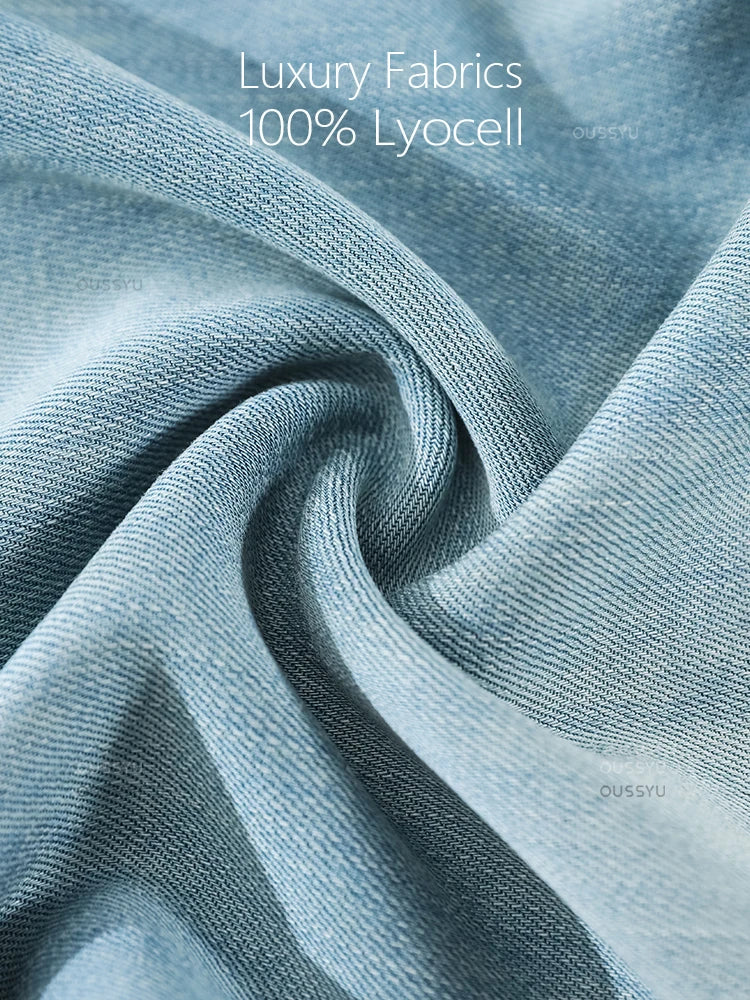 Summer Luxury Soft Cozy 100%Lyocell Fabric Woman Jeans Loose Wide Leg Elastic Waist Pants Fashion Casual Trousers Plus Length