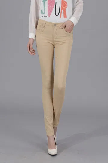 Women Dress Pants Tapered Leg Colored Stretch Slim Jeans Skinny Trousers Pockets for Daily ouc073 Khaki