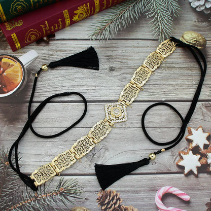 Sunspicems Thin Women Hand Rope Belt Gold Color Crystal Morocco Waist Chain Belt Caftan Abaya Body Chain Arabic Bride Jewelry