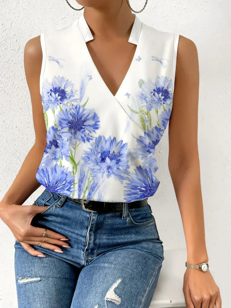 Fashion Stand Neck Sleeveless Women Tops And Blouses Floral Print Tank Top Femme 2023 Summer Casual Office Vintage Womens Blouse