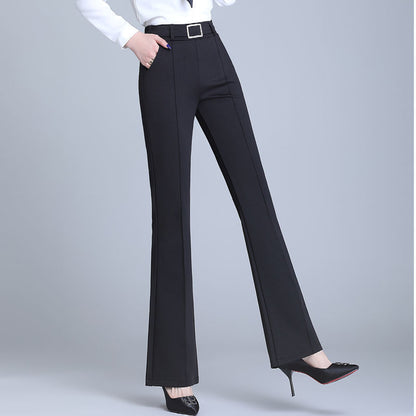 Office Lady Elegant Fashion Flare Pants Spring Autumn Diamonds High Waist All-match Solid Women Casual Straight Trousers 2022 Badiee Stylez