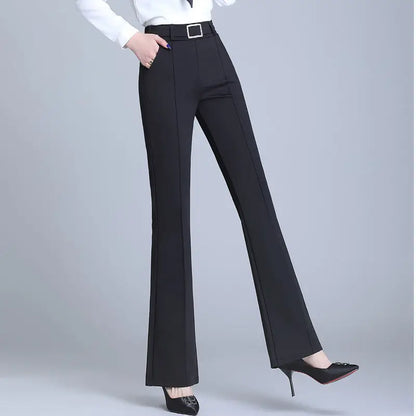 Office Lady Elegant Fashion Flare Pants Spring Autumn Diamonds High Waist All-match Solid Women Casual Straight Trousers 2022 Badiee Stylez