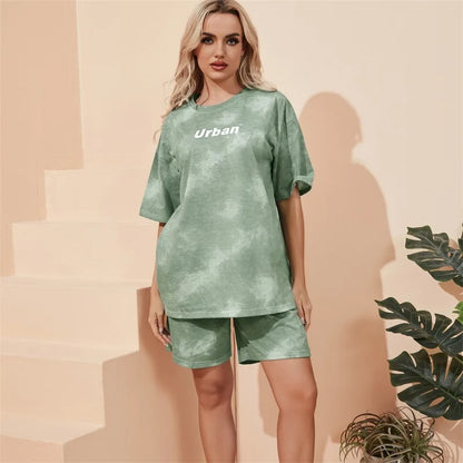 2Piece Suit Women T-Shirt Shorts Set Tie Dye Loose tshirt and wide leg middle shorts with pockets female Casual Soft Summer Sets