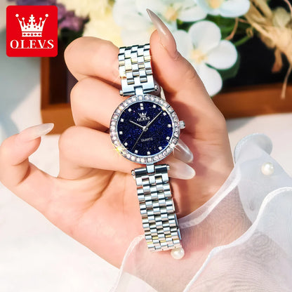 OLEVS 3641 Women Watch Elegant Quartz Watch Starry Dial Waterproof Luminous Diamond Bezel Ladies Watch Bracelet Set Ladies' Gift
