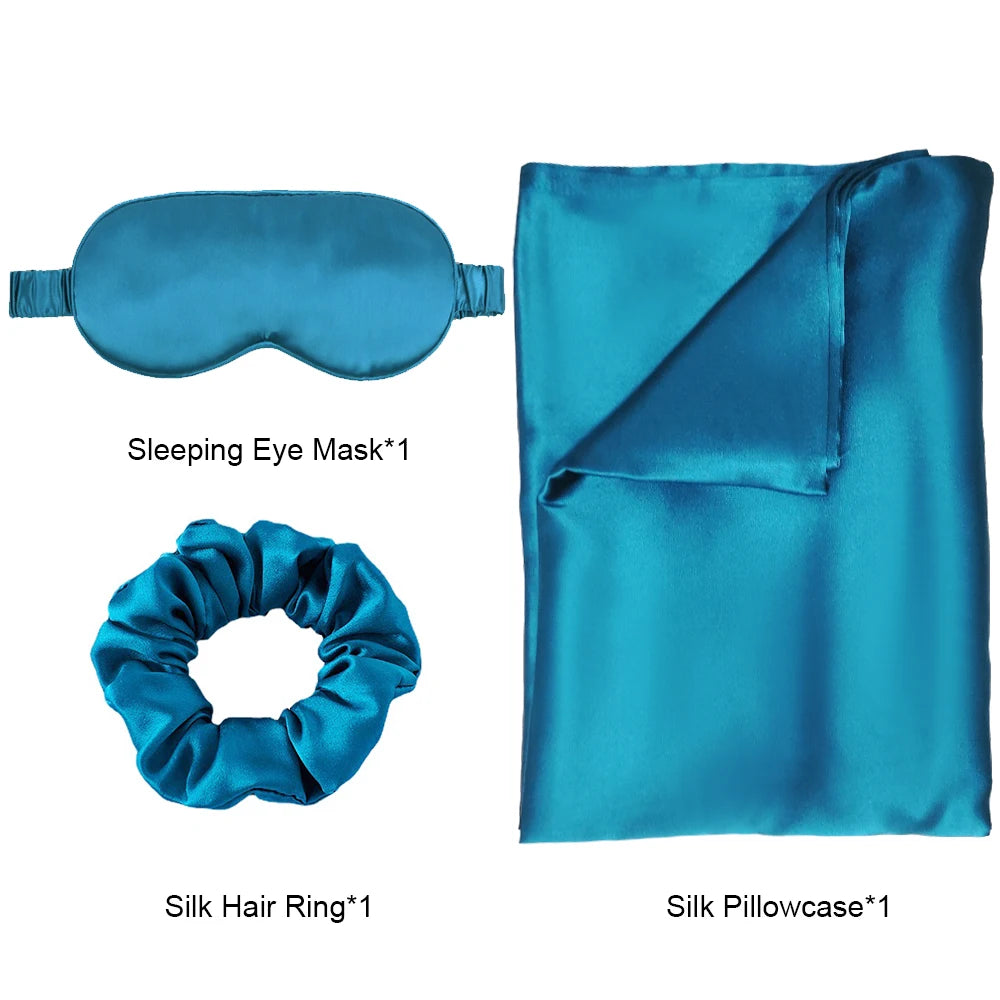 Zipper Natural Silk Pillowcase Matched Sleep Mask Hair Scrunchie Gift Set Both Sides 100% Mulberry Silk for Healthy&Good Sleep Badiee Stylez