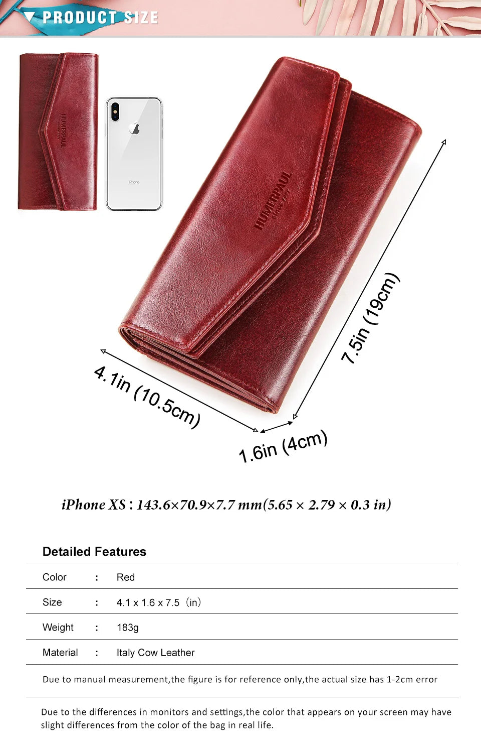 HUMERPAUL Women' s Wallet Top Layer Leather Long Cell Phone Bag with RFID Card Holder Large Capacity Luxury ﻿Ladies Handbags