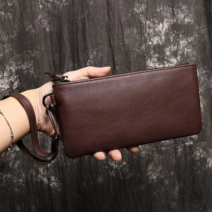 SIMLINE Genuine Leather Wallet For Men Male Real Cowhide Men's Long Zipper Slim Clutch Wallets Purse With Card Holder Phone Bag