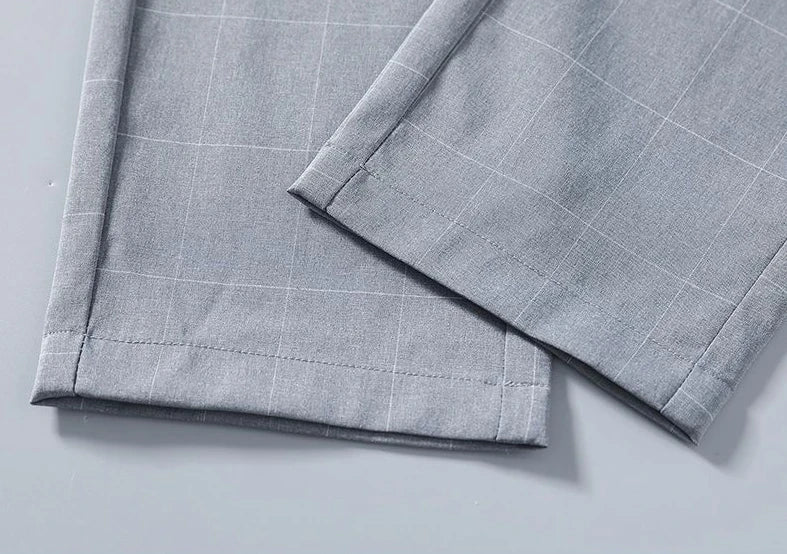 Male Suit Trousers Check Cooling Ice Silk Plaid Straight Up Clothes Offer Slacks Designer Men's Summer Pants Fabric 2024 Classic