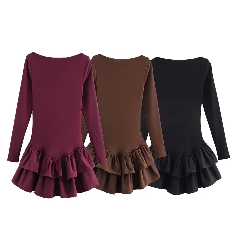 TRAF Women's Elegant Y2k Short Dresses 2025 Spring Long Sleeve Mini Dresses Ladies Fashion Casual Cute Party Dress Vestidos