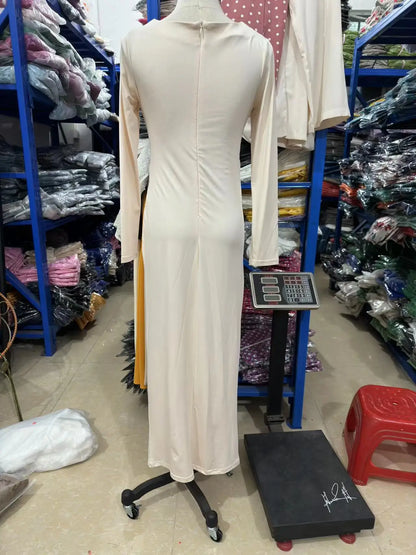 Sexy Bodycon Long Sleeve Midi Dress Women 2024 Autumn Slim Solid Party Package Hip Elegant Dresses For Women Robe Femme