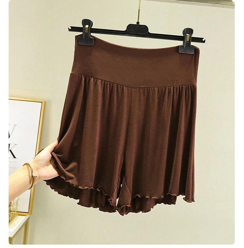 Modal Summer Shorts Sleep Bottoms Women Pure Color Casual Sleepwear Pants 2023 Loose Short Home Wide Leg Pants Chocolate