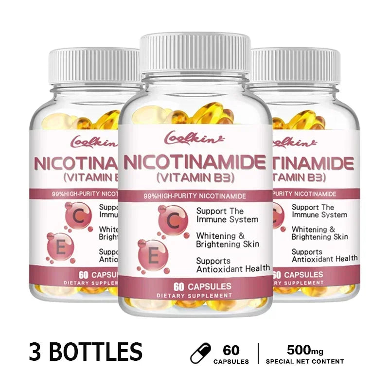 Niacinamide Whitening Capsules - with Vitamin B3, Supports Skin and Immune Health, Reduces Wrinkles and Fights Aging, Non-GMO 60 Capsule-3bottles