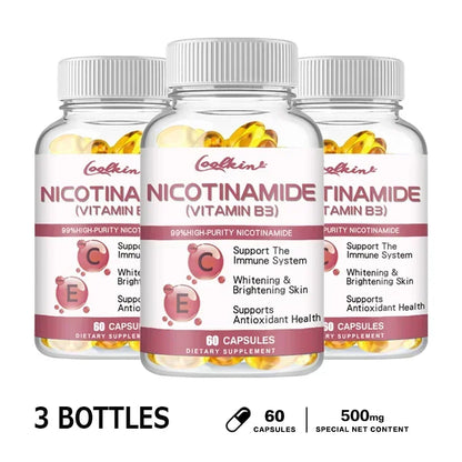 Niacinamide Whitening Capsules - with Vitamin B3, Supports Skin and Immune Health, Reduces Wrinkles and Fights Aging, Non-GMO 60 Capsule-3bottles